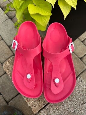 Birkenstock women's Gizeh rubber sandals flip flops pink white size 39 US 8